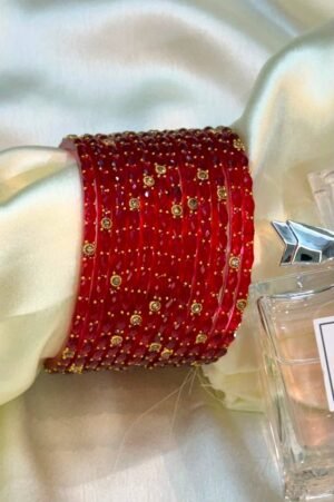 Red Raindrop Flower Glass Bangles Set of 12