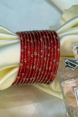 Red Diamond Star Glass Bangles Set of 12