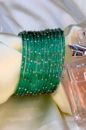 Turquoise Jelly Diamond Glass Bangles Set of 12