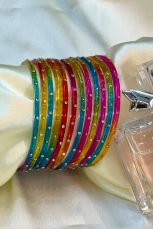 Dark Multi Color Diamond Dots  Glass Bangles Set of 12
