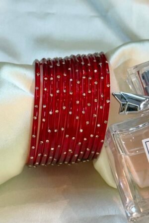 Maroon Diamond Dots  Glass Bangles Set of 12