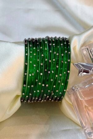 Green Jelly Diamond Glass Bangles Set of 12