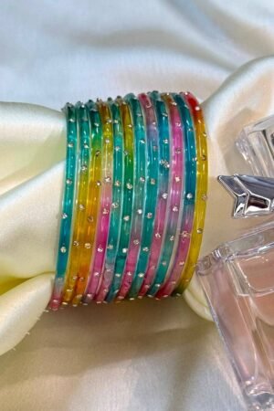 Light Multi Color Jelly Diamond Glass Bangles Set of 12