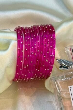 Strawberry Pink Jelly Diamond Glass Bangles Set of 12
