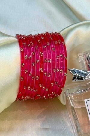 Strawberry Tristar Diamond Glass Bangles Set of 12