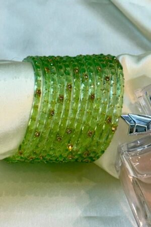 Mint Raindrop Flower Glass Bangles Set of 12
