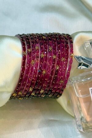 Wine Rush Raindrop Flower Glass Bangles Set of 12