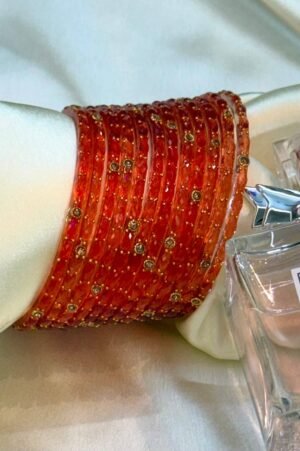 Orange Blush Raindrop Flower Glass Bangles Set of 12