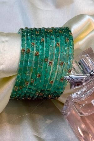 Turquoise Raindrop Flower Glass Bangles Set of 12