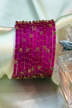 Dark Pink Raindrop Flower Glass Bangles Set of 12 (Copy)