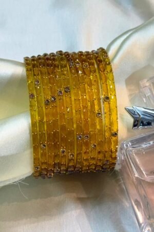 Yellow Mustard Raindrop Flower Glass Bangles Set of 12