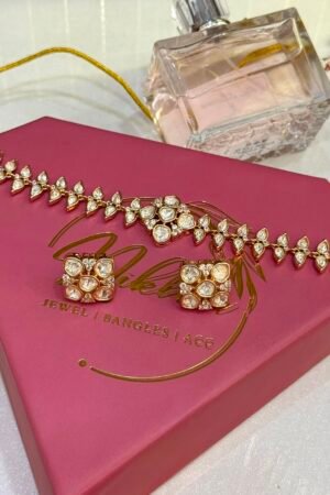 Fine Moissanite Polki Choker Set With Earrings