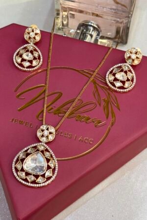 Trending Fine Polki Moissanite Pendant Set With Earrings
