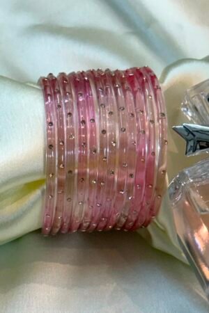 Baby Pink Diamond Dots  Glass Bangles Set of 12