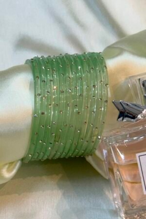 Mint Diamond Dots  Glass Bangles Set of 12