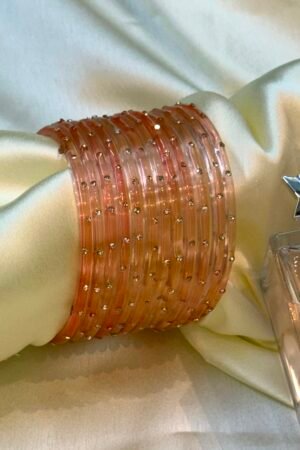Peach Diamond Dots  Glass Bangles Set of 12