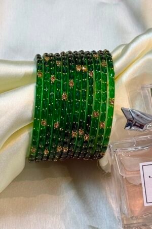 Green Raindrop Flower Glass Bangles Set of 12
