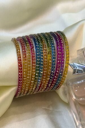 Dark Multi Color Diamond Dots Glass Bangles Set of 12