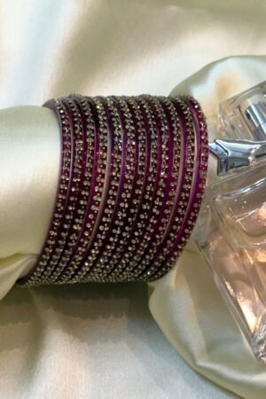 Wine Flower Diamond Dots  Glass Bangles Set of 12