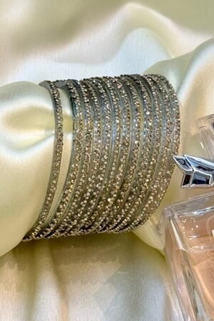 Ruhaani Grey Zarkan Glass Bangles Set of 12