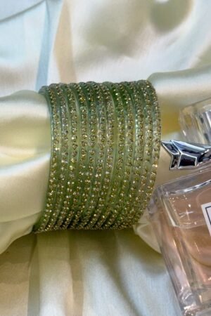 Ruhaani Mint Zarkan Glass Bangles Set of 12