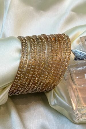 Ruhaani Peach Zarkan Glass Bangles Set of 12