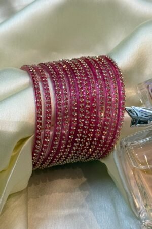 Ruhaani Pink Zarkan Glass Bangles Set of 12