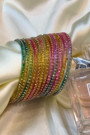 Ruhaani Light Multi Zarkan Glass Bangles Set of 12
