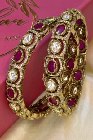 Zohra Ruby Moissanite Gemstone Antique Gold Exclusive Bangles Set of 2