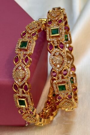 Suvarna Ruby Emerald Moissanite Gold Exclusive Bangles Set of 2