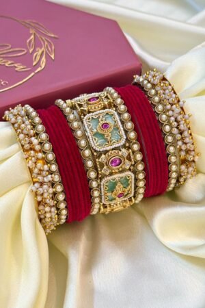 Mehfil Darbaar Strawberry Heritage Gold Polish Bangle Set For 2 Hands
