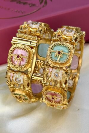 Maharani Legacy Mint Pink Gold Polish Bangle Set of 2