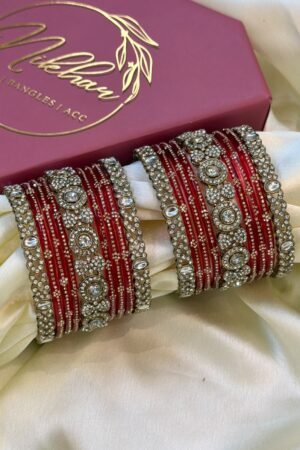 Mehrunisa Red Gold Polish Bangle Set For 2 Hands