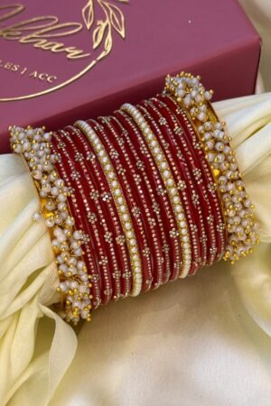 Tarini Red Golden Pearl Bangle Set For 2 Hands