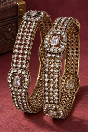 Naqsh Diamond Studded Antique Gold Polish Bangle Set of 2
