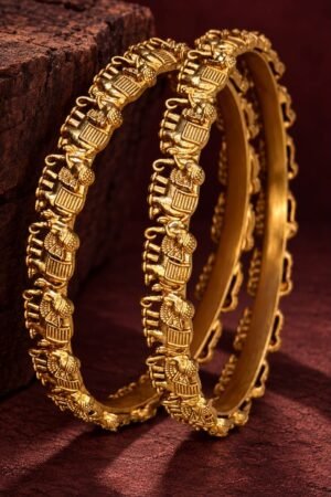 Mehfil Sleek Elephants Gold Polish Bangle Set of 2