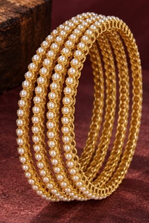 Glowing Fine Pearl Gold Polish Bangle Set of 4
