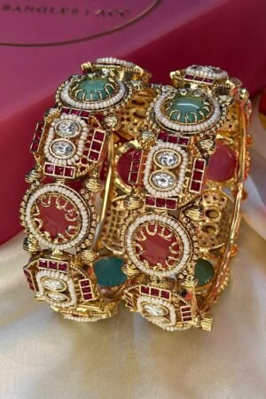 Rajtilak Heritage Emerald Gold Polish Bangle Set of 2 (Openable)