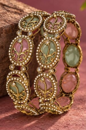 Rajratna Mint and Pink Gold Polish Bangle Set of 2