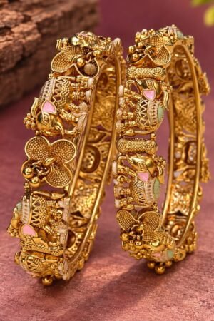 Manimahal Elephant Crafted Gold Polish Bangle Set of 2