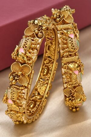 Manimahal Elephant Crafted Gold Polish Bangle Set of 2
