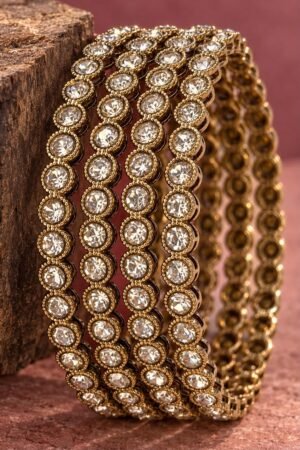 Gulnaar Diamond Studded Gold Polish Bangle Set of 4