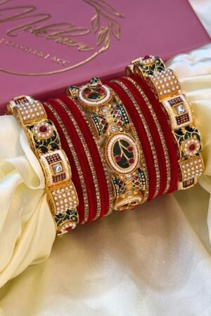 Rajadhira Red Gold Polish Bangle Set For 2 Hands