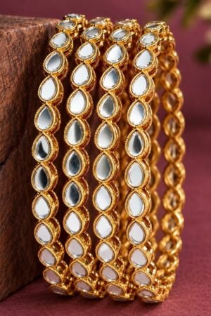 Zaraya Mirror Stone Gold Polish Bangle Set of 4