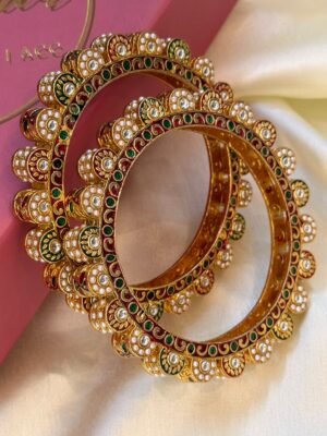 Mahraz Pearl PacheliGold Polish Bangle Set of 2