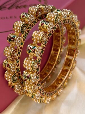 Mahraz Pearl PacheliGold Polish Bangle Set of 2