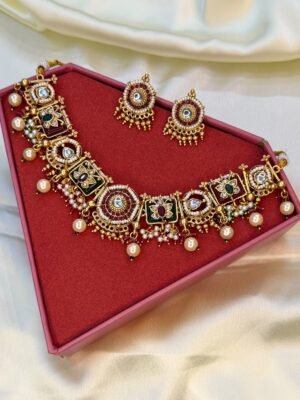 Indravansh Ruby Gemstone Gold Polish Necklace With Earrings